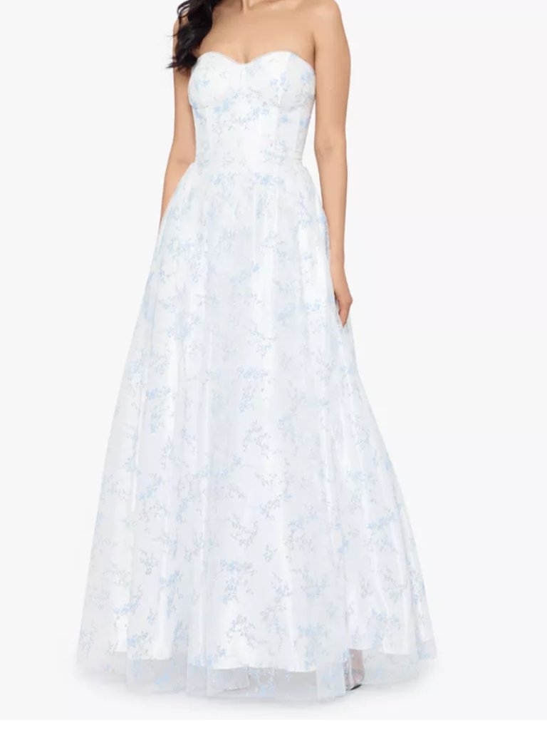 Blondie Nites Juniors' Glitter Floral Corset Ball Gown Size 7 Nwt